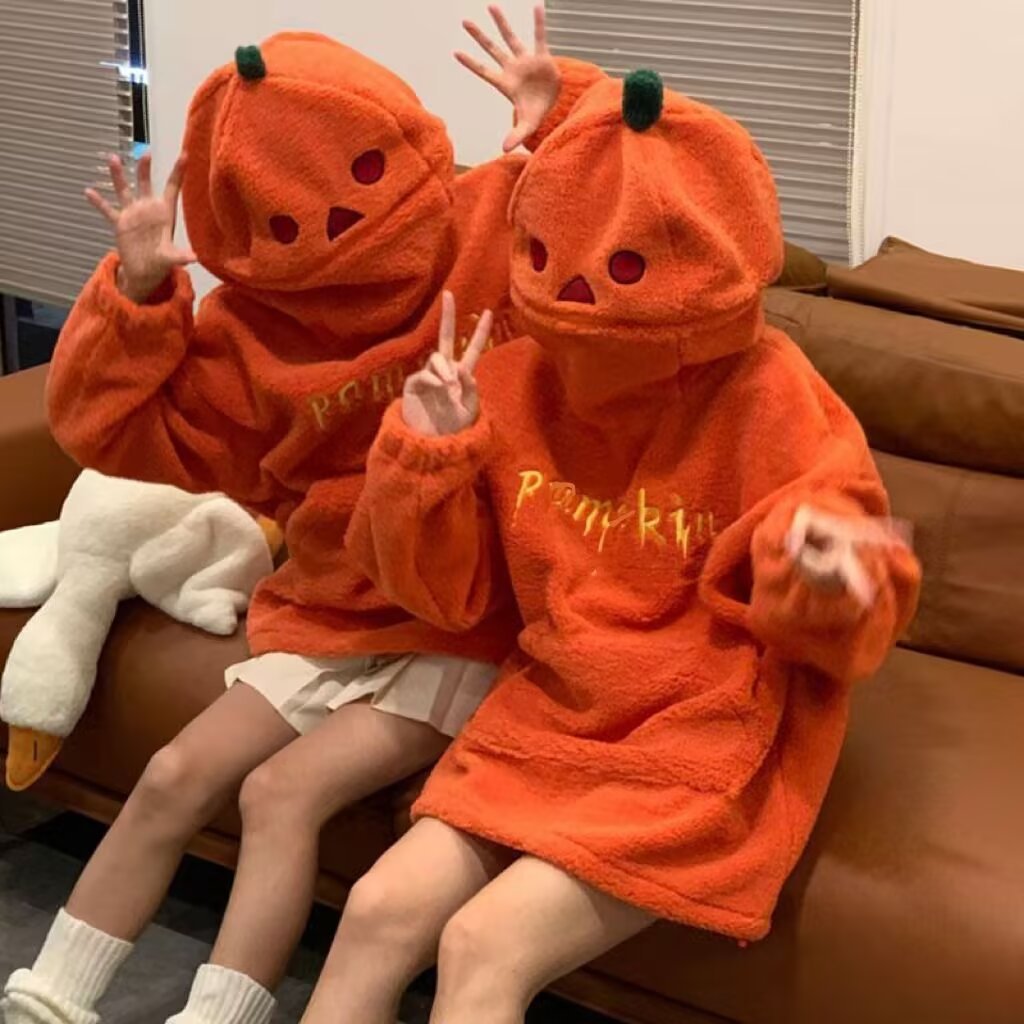 Retro Pumpkin Print Hooded Sweatshirt