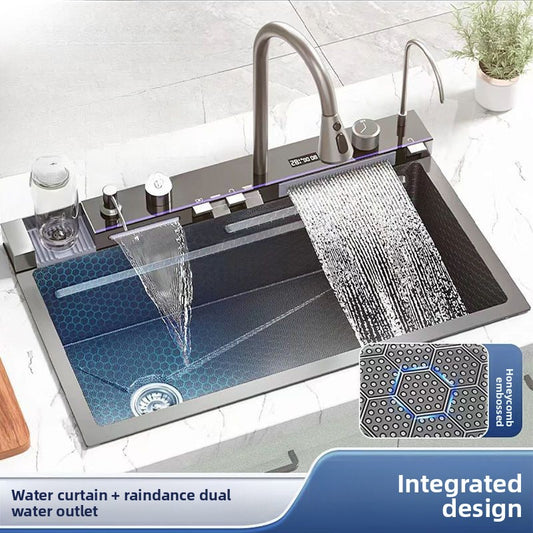 Thick 6mm Digital Display Stainless Steel Kitchen Sink with Pull Faucet
